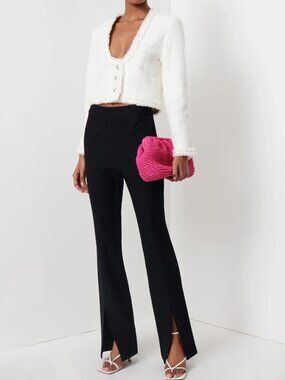 DEREK LAM 10 CROSBY Lucia Black Bi-Stretch Twill Flared Front Slit Pants, Size 8